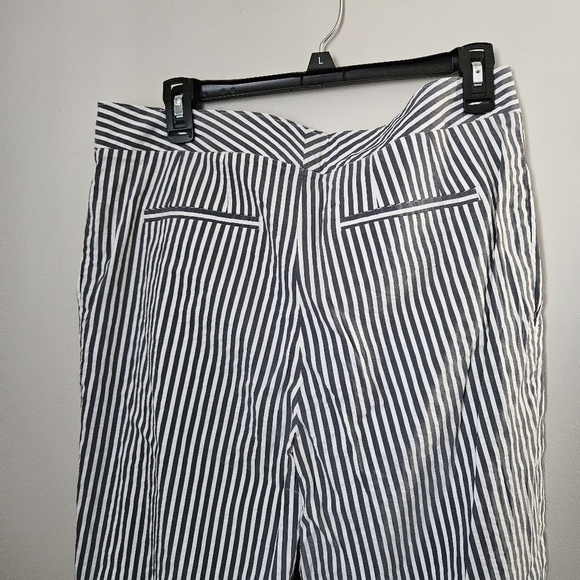 DKNY Chic Striped Trousers Gray White Print Casual Lightweight Neutral Size 14 - Picture 7 of 11